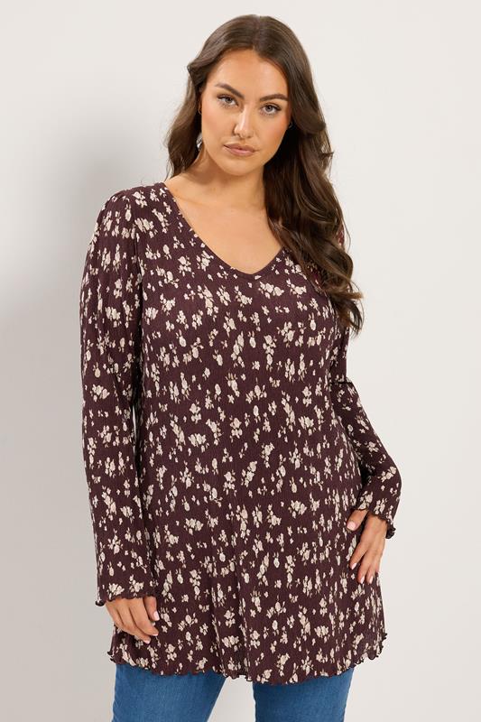  YOURS Curve Chocolate Brown Ditsy Floral Tunic Top