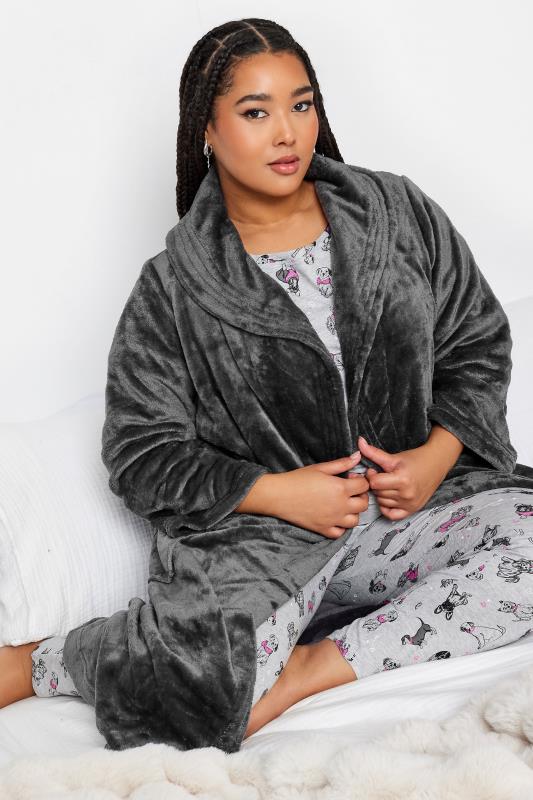 YOURS Plus Size Dark Grey Essential Shawl Dressing Gown | Yours Clothing  2