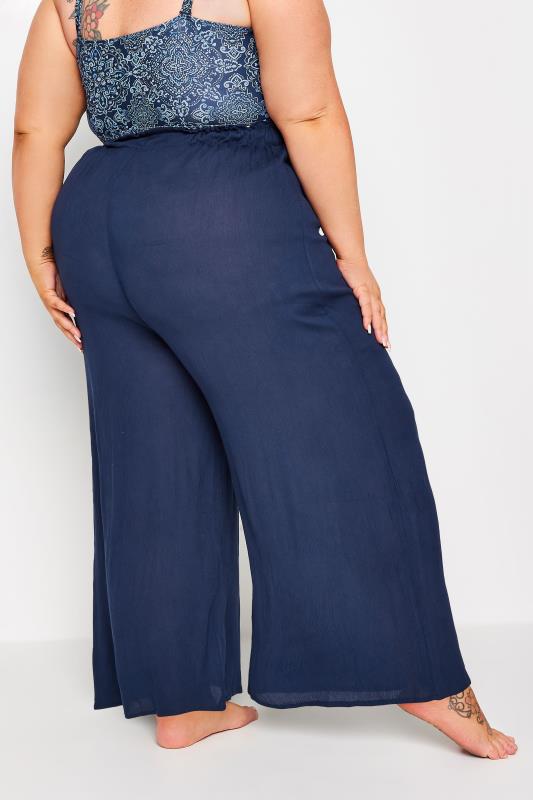 YOURS Plus Size Navy Blue Wide Leg Tassel Beach Trousers | Yours Clothing 5