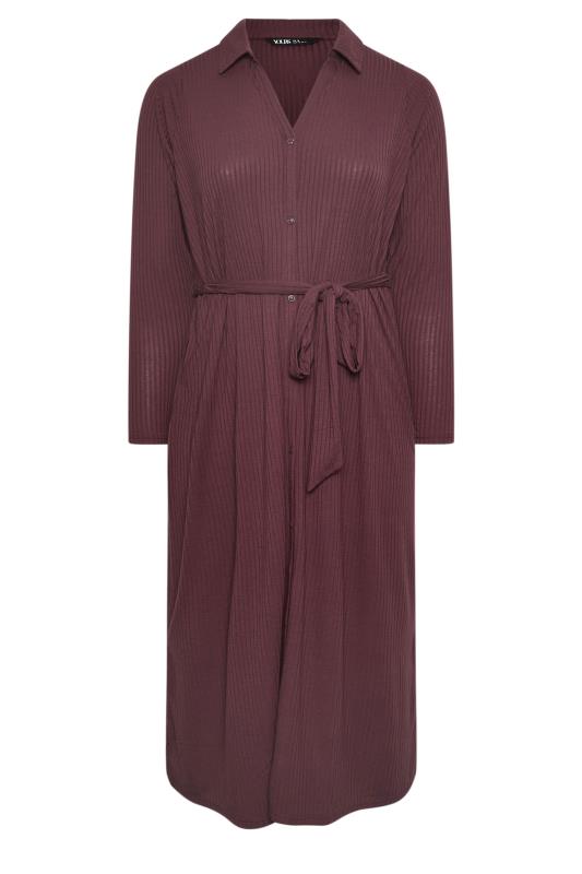 YOURS Curve Burgundy Red Ribbed Tie Waist Shirt Dress | Yours Clothing 5