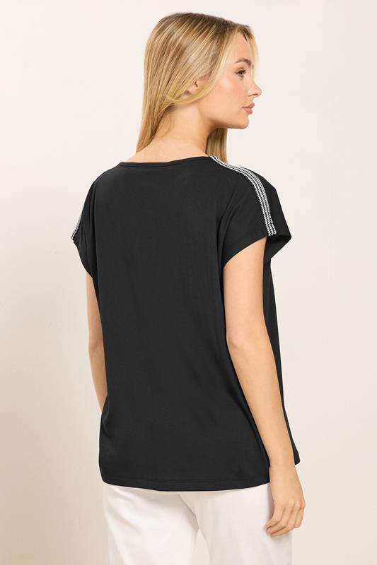 M&Co Black Contrast Trim Cotton Short Sleeve T-Shirt | M&Co 2