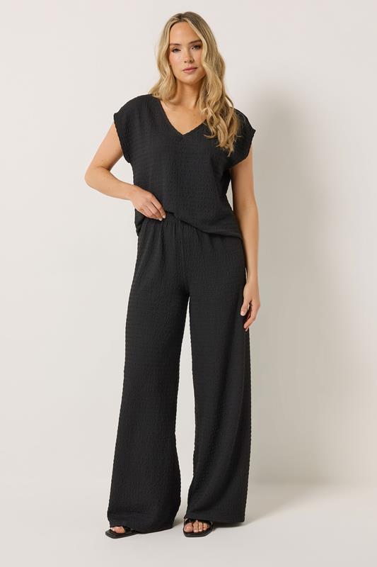  LTS Tall – Strukturierte Hose in Schwarz mit weitem Bein und elastischem Bund