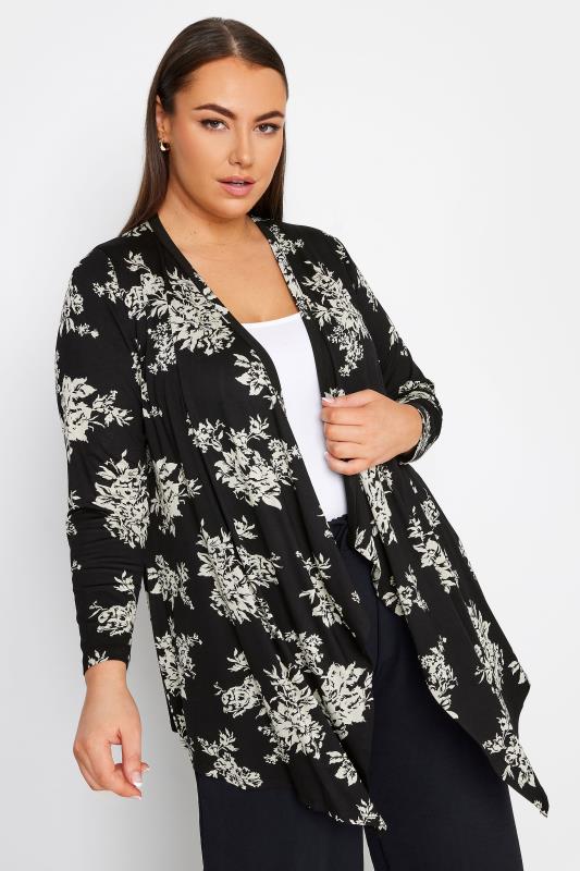 YOURS Plus Size Black Edge To Edge Waterfall Jersey Cardigan | Yours ...