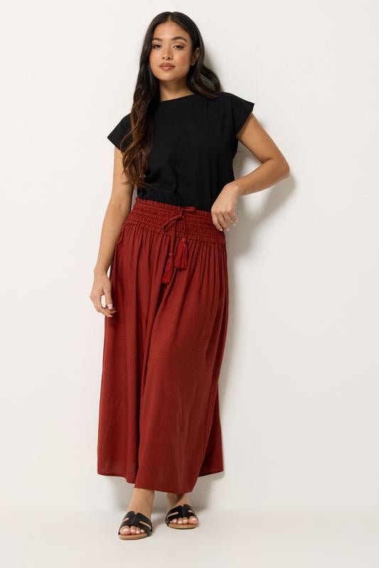 PixieGirl Petite Burgundy Red Tie Waist Maxi Skirt