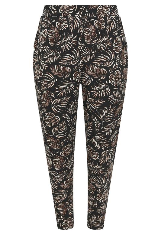 YOURS Plus Size Black Leaf Print Double Pleat Harem Trousers | Yours Clothing 5