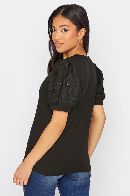 Petite Black Broderie Anglaise Puff Sleeve T-Shirt 3