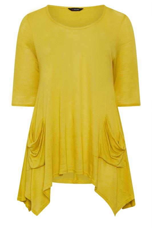 YOURS Plus Size Yellow Hanky Hem Pocket Front Top | Yours Clothing 5