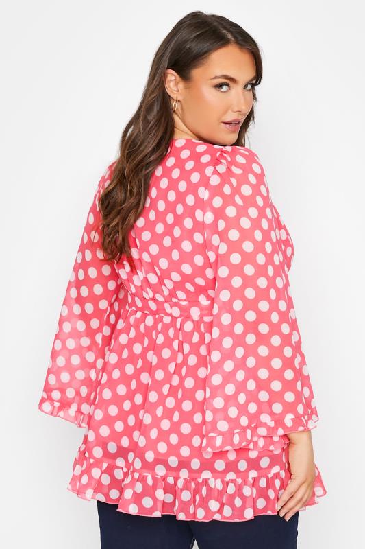 YOURS LONDON Plus Size Pink Polka Dot Ruffle Wrap Top | Yours Clothing 3