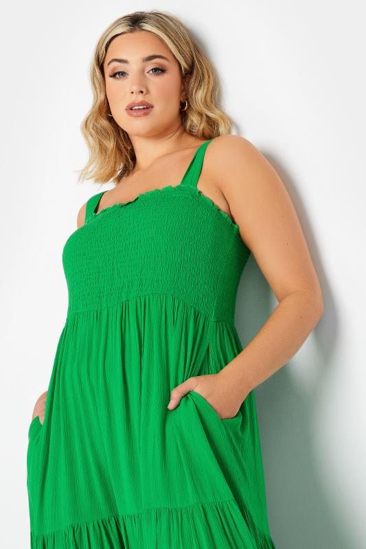 YOURS Plus Size Green Shirred Strappy Sundress | Yours Clothing  5