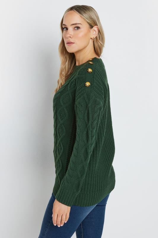 LTS Tall Emerald Green Button Detail Cable Knit Jumper | Long Tall Sally 3