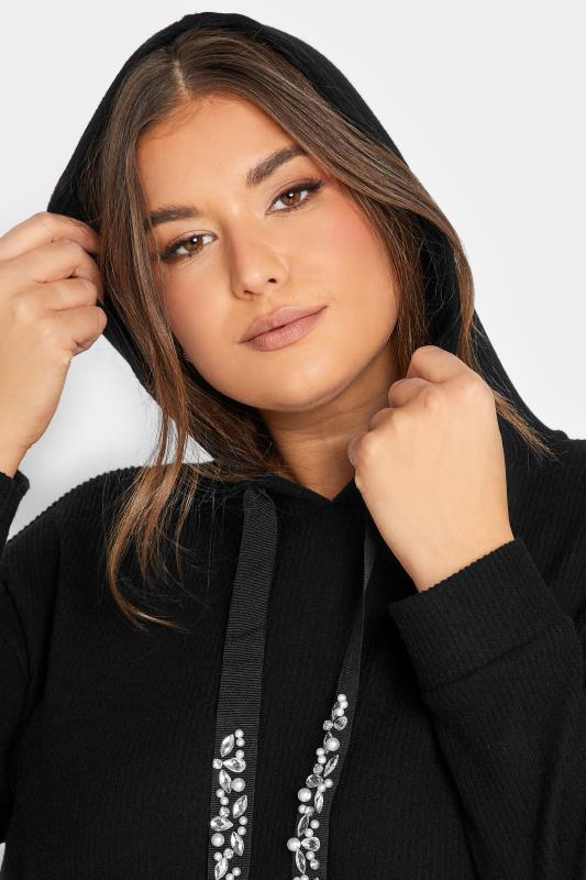 YOURS Plus Size LUXURY Curve Black Sequin Embellished Drawstrings Ribbed Hoodie | Yours Clothing  4