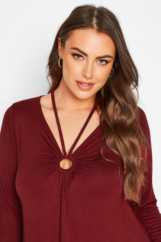 Plus Size Berry Red Keyhole Tie Neckline Swing Top | Yours Clothing 4