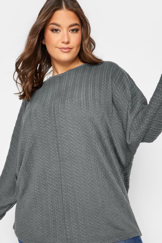YOURS Plus Size Grey Jacquard Ribbed Top | Yours Clothing 4