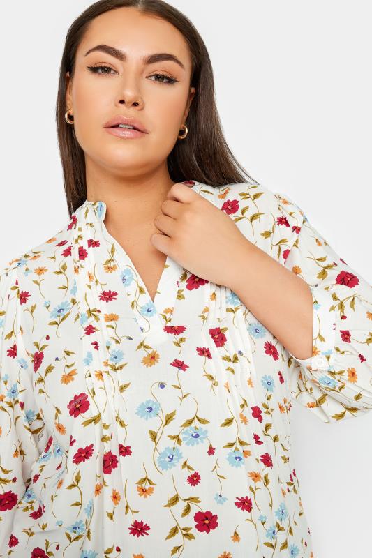 YOURS Plus Size White Floral Print Pintuck Blouse | Yours Clothing 4