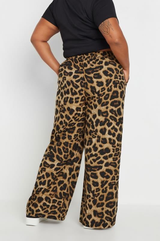 YOURS Plus Size Brown Leopard Print Wide Leg Trousers | Yours Clothing  5