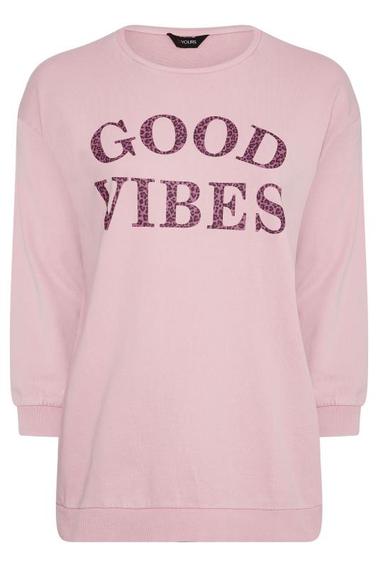 Plus Size Pink 'Good Vibes' Slogan Sweatshirt | Yours Clothing  6