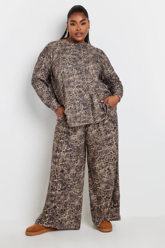 YOURS Plus Size Natural Brown Leopard Print Trousers | Yours Clothing 2