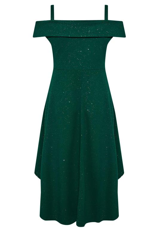 YOURS LONDON Plus Size Green Glitter Bardot High Low Bridesmaid Dress | Yours Clothing 7