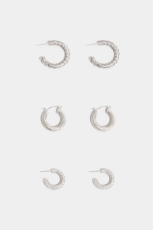  Grande Taille 3 PACK Silver Twisted Hoop Set