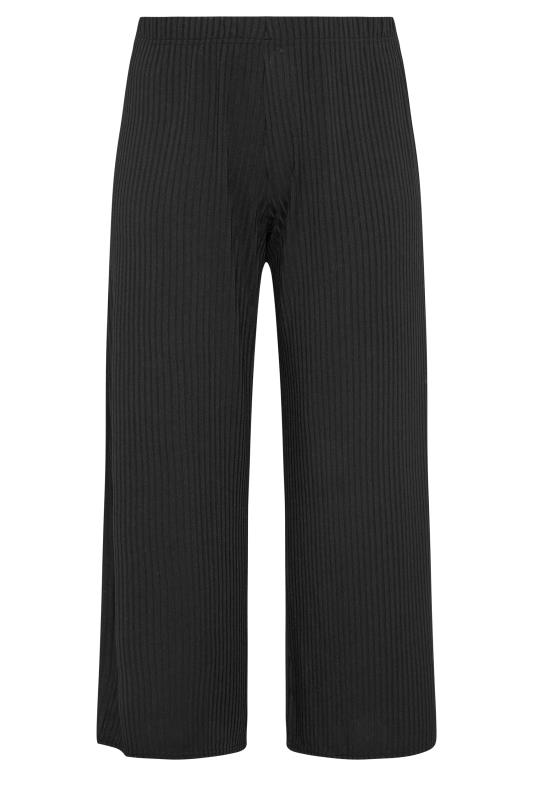 Plus Size Black Ribbed Wide Leg Trousers | Yours Clothing 4