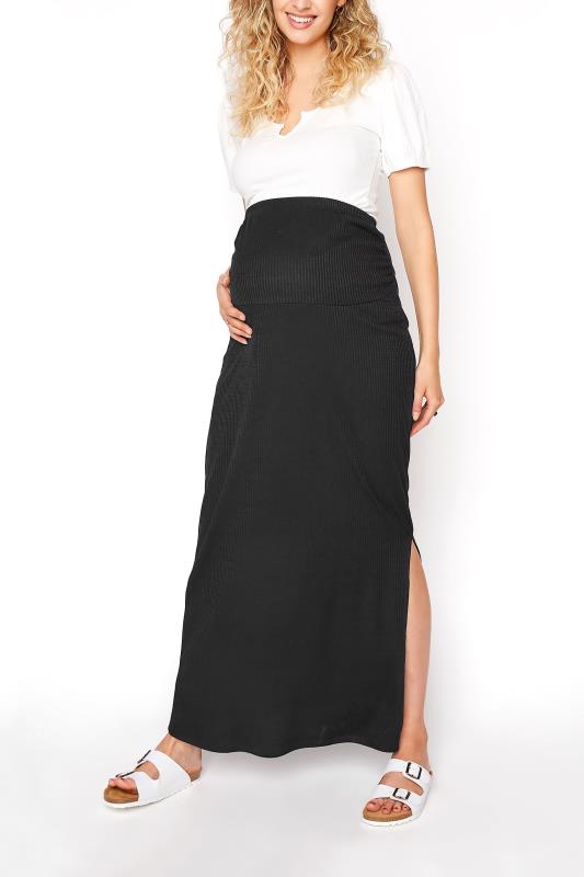 LTS Tall Maternity Black Ribbed Maxi Skirt 1