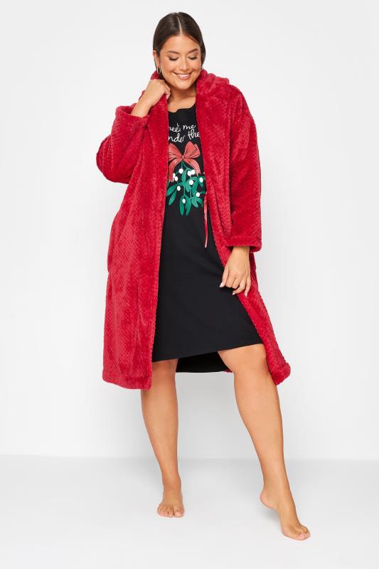 YOURS Plus Size Black 'Meet Me Under The Mistletoe' Slogan Christmas Nightdress | Yours Clothing 3