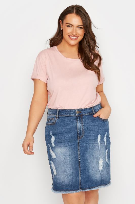 Plus Size Blue Denim Ripped Skirt | Yours Clothing 1