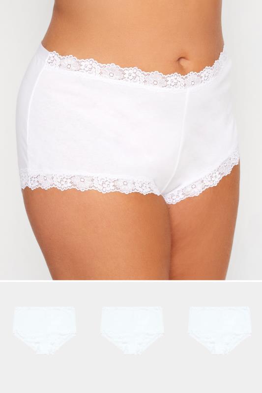  Grande Taille 4 PACK Curve White Lace Trim High Waisted Full Briefs