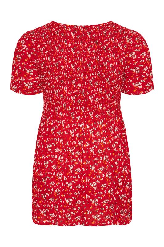 LIMITED COLLECTION Plus Size Red Floral Shirred Crinkle Smock Top | Yours Clothing 7