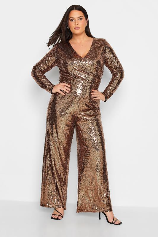 LTS Tall Gold Sequin Embellished Jumpsuit | Long Tall Sally 2