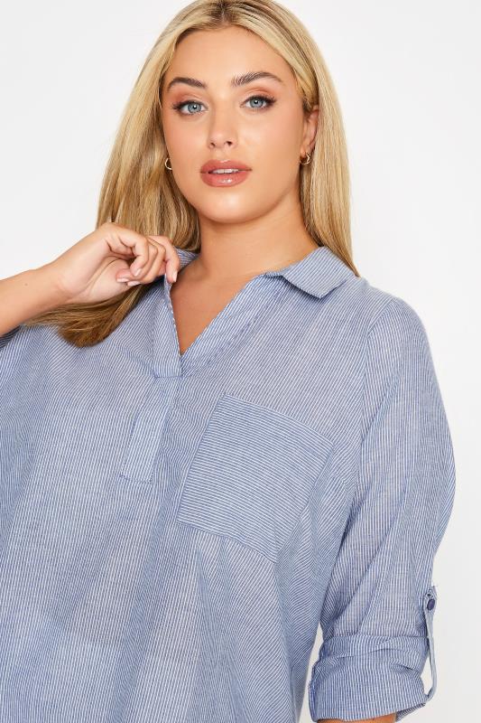 Plus Size Blue Stripe Placket Shirt | Yours Clothing 5