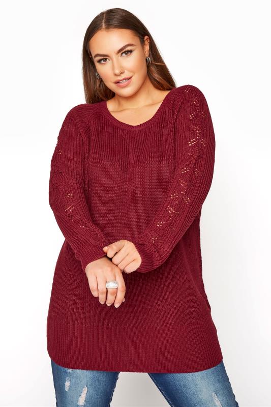 Red Pointelle Sleeve Knitted Jumper_A.jpg