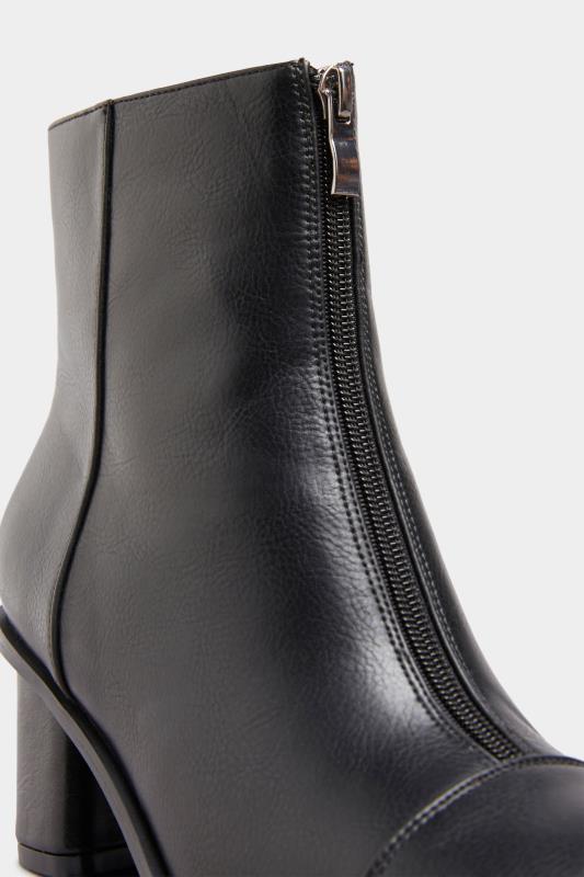 LIMITED COLLECTION Black Vegan Faux Leather Zip Heeled Boots In Wide E Fit 6