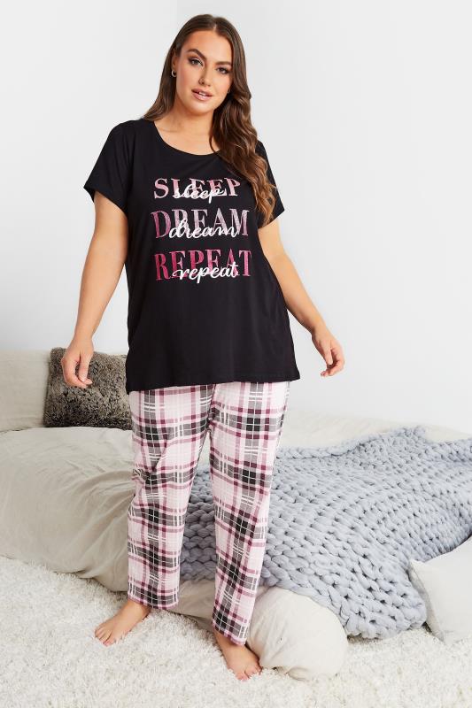 Curve Black 'Sleep, Dream, Repeat' Short Sleeve Pyjama Top| Yours Clothing 5