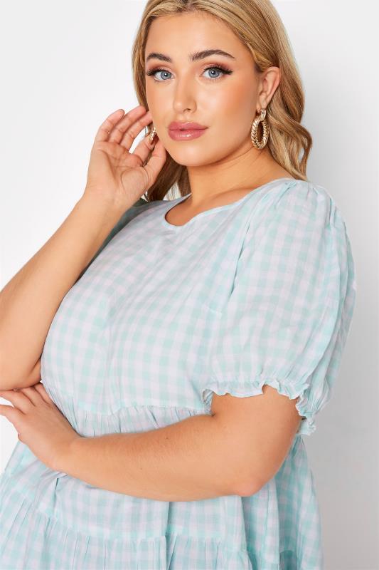 LIMITED COLLECTION Curve Mint Green Gingham Tiered Tunic Top 4