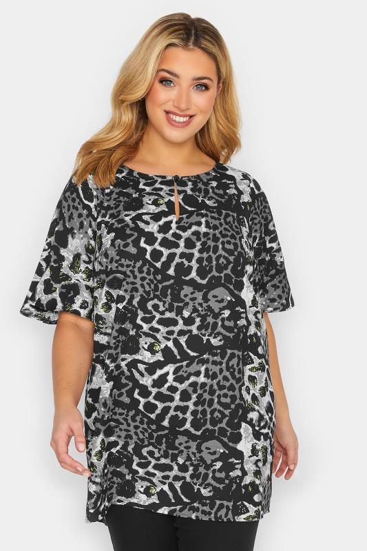 Plus Size Grey Animal Print Frill Sleeve Blouse | Yours Clothing 2