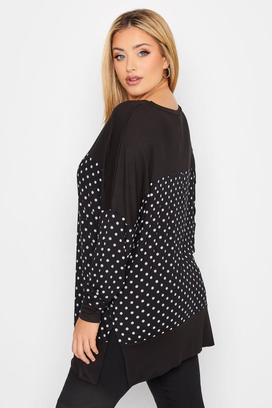 Plus Size Black Spot Print Long Sleeve Top | Yours Clothing 3