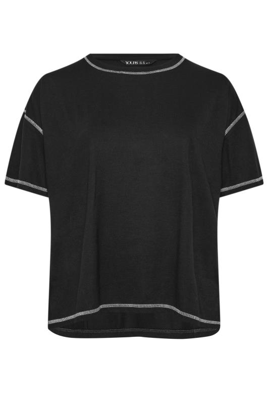 YOURS Plus Size Black Contrast Stitch T-Shirt | Yours Clothing 5