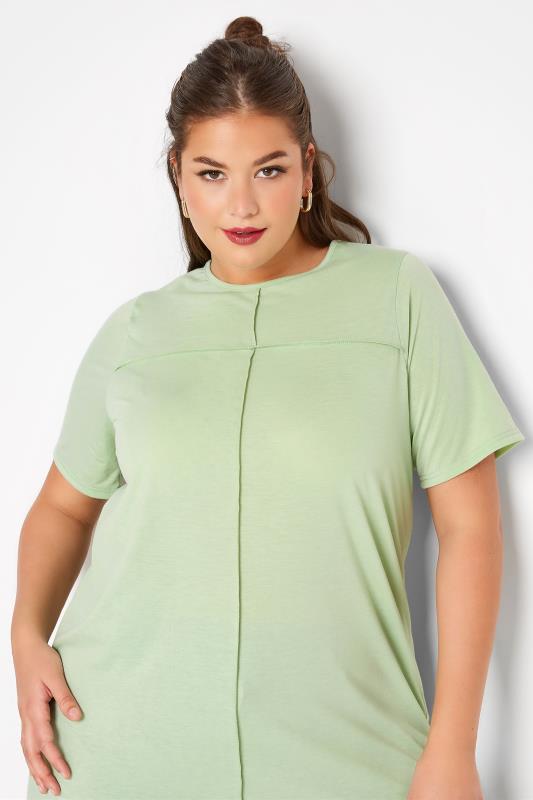 LIMITED COLLECTION Plus Size Sage Green Exposed Seam T-Shirt | Yours Clothing  4
