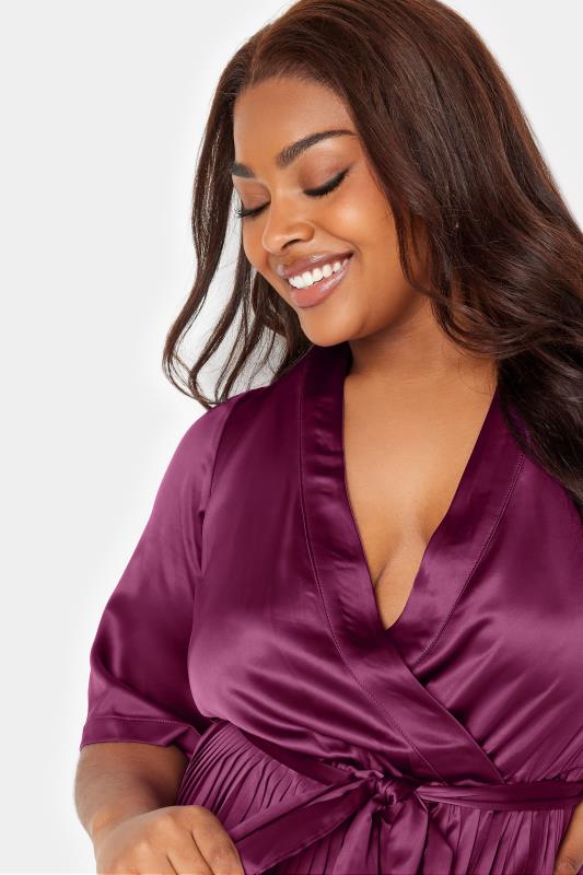 YOURS LONDON Plus Size Purple Satin Pleated Wrap Dress | Yours Clothing