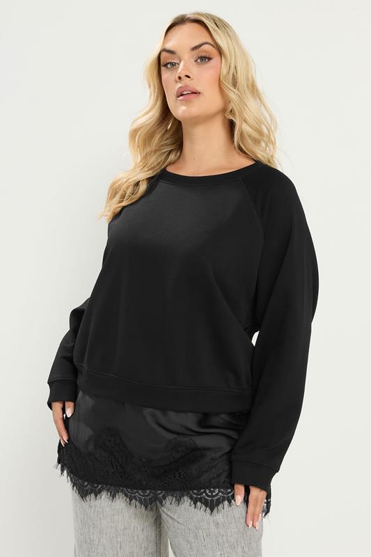  YOURS Pull 2 en 1 noir en dentelle