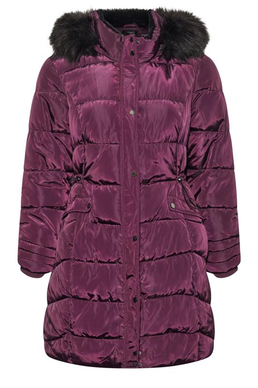 Plus Size Purple Panelled Puffer Midi Coat | Yours Clothing 7