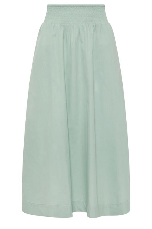 PixieGirl Petite Women's Sage Green Poplin Shirred Cotton Maxi Skirt | PixieGirl 5