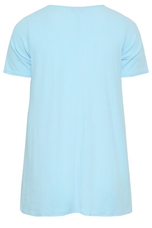 YOURS Plus Size Light Blue Ribbed T-Shirt | Yours Clothing 6