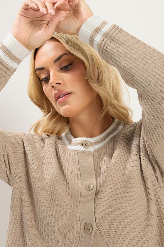 YOURS Plus Size Brown Crew Neck Knitted Cardigan | Yours Clothing 6
