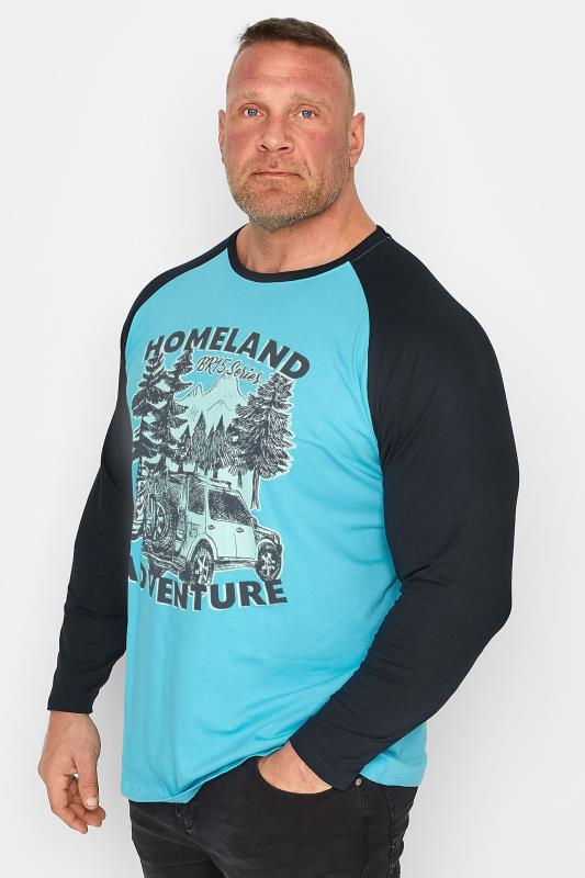 Men's  BadRhino Big & Tall Blue & Black 'Homeland Adventure' Car Print Long Sleeve Raglan T-Shirt