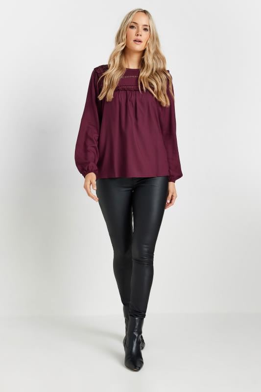 LTS Tall Burgundy Red Woven Frill Blouse | Long Tall Sally 2