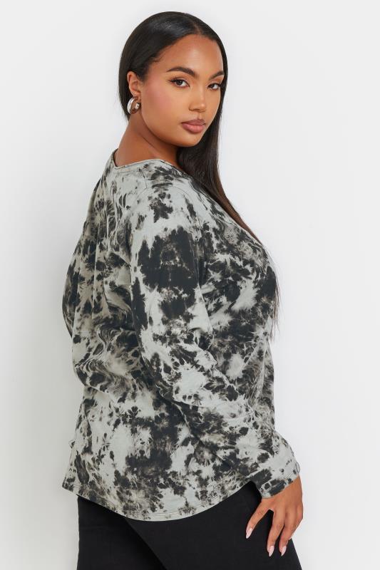 YOURS Plus Size Grey Tie Dye Long Sleeve T-Shirt | Yours Clothing 3