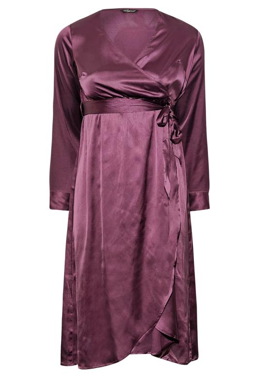 LIMITED COLLECTION Plus Size Dark Purple Satin Wrap Dress | Yours Clothing 6