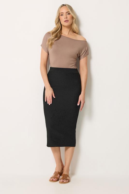 LTS Tall Women's Black Textured Midi Skirt | Long Tall Sally 1